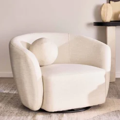 Discount Horgans Albi Swivel Chair & Ball Cushion Cream Weave