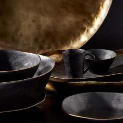 New Horgans Amaro Salad Bowl Black Small Black & Gold