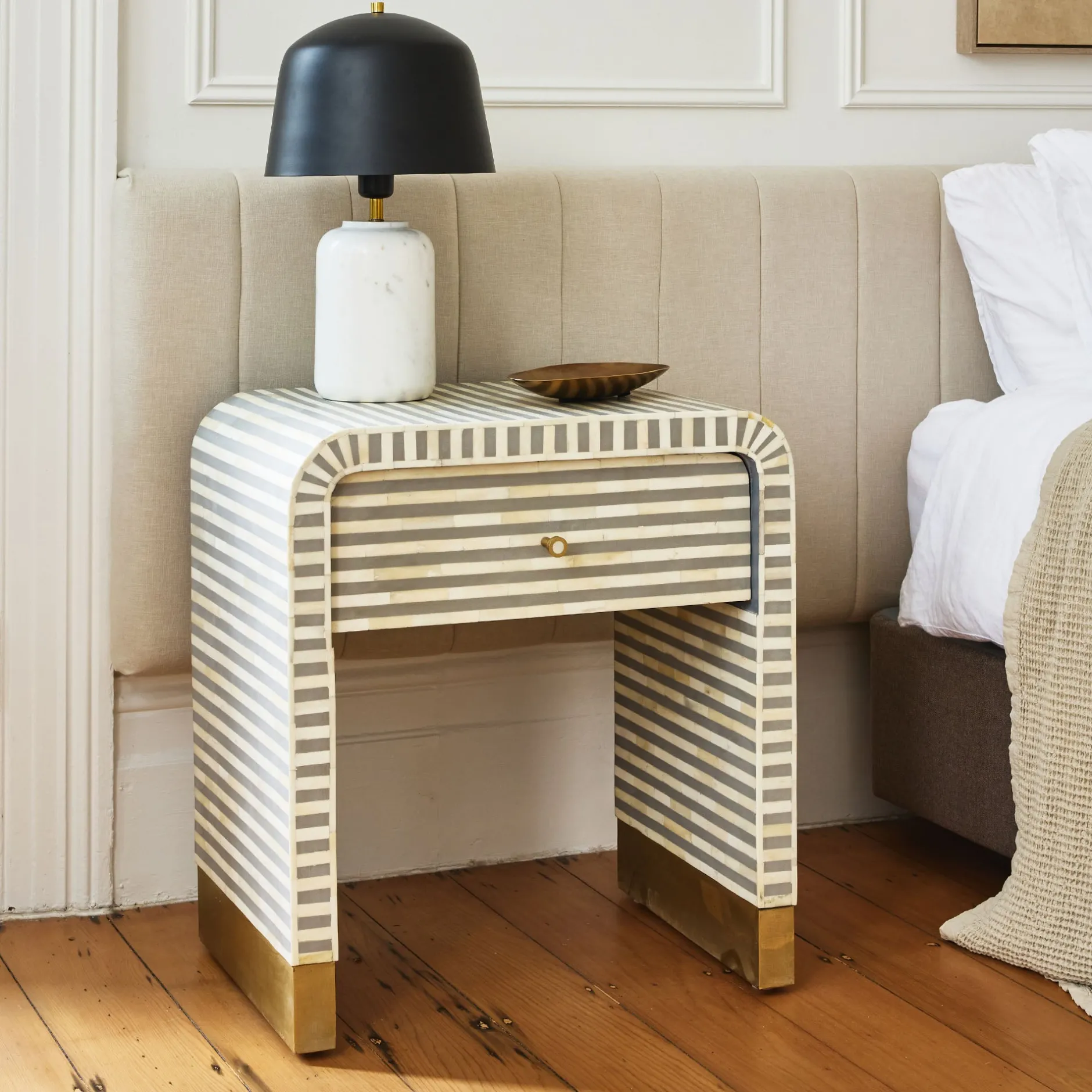 Online Horgans Amo Bone Inlay Bedside Grey