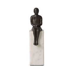 New Horgans Banswara Sitting Man Bookend Aged Bronze & Marble