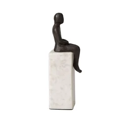 New Horgans Banswara Sitting Man Bookend Aged Bronze & Marble