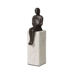 New Horgans Banswara Sitting Man Bookend Aged Bronze & Marble