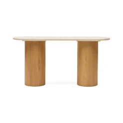 Hot Horgans Basma Marble Console Marble, Natural Wood