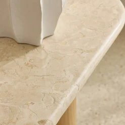 Hot Horgans Basma Marble Console Marble, Natural Wood