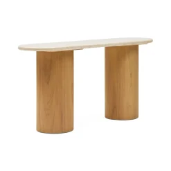 Hot Horgans Basma Marble Console Marble, Natural Wood