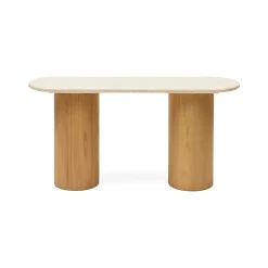 Hot Horgans Basma Marble Console Marble, Natural Wood