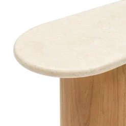 Hot Horgans Basma Marble Console Marble, Natural Wood