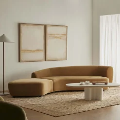 Best Horgans Celine Sectional Sofa Sand Left Sand Velvet