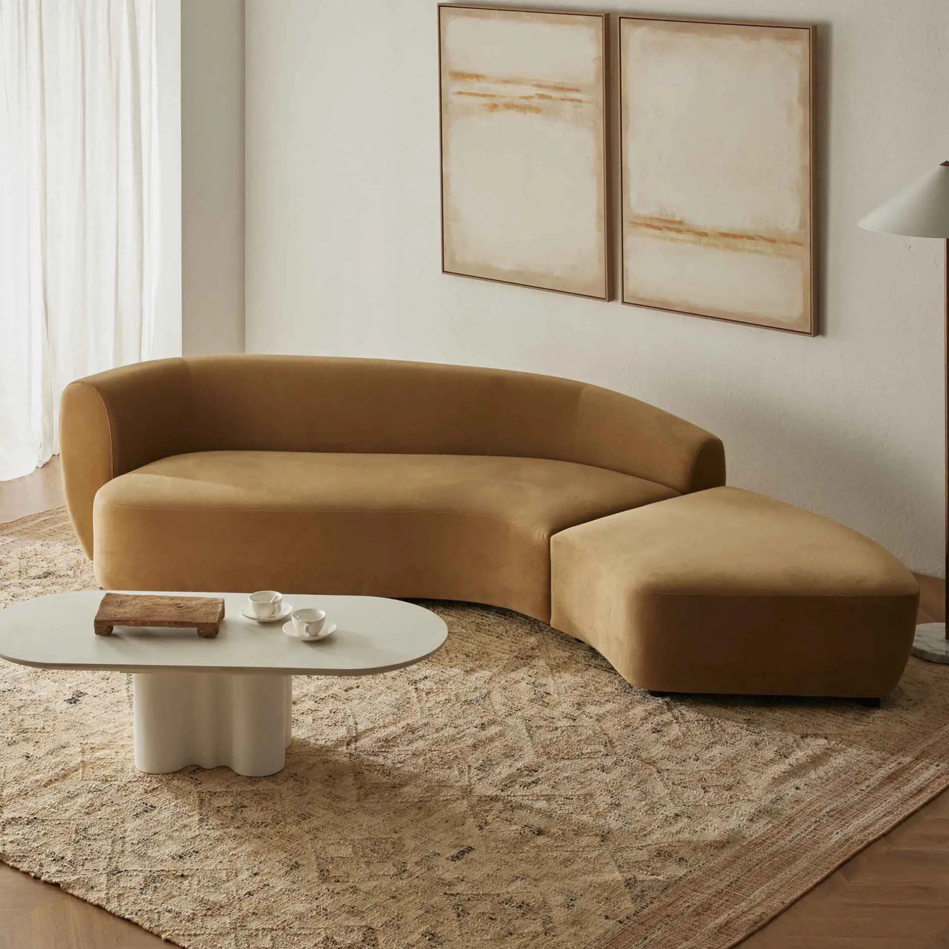 Fashion Horgans Celine Sectional Sofa Sand Right Sand Velvet