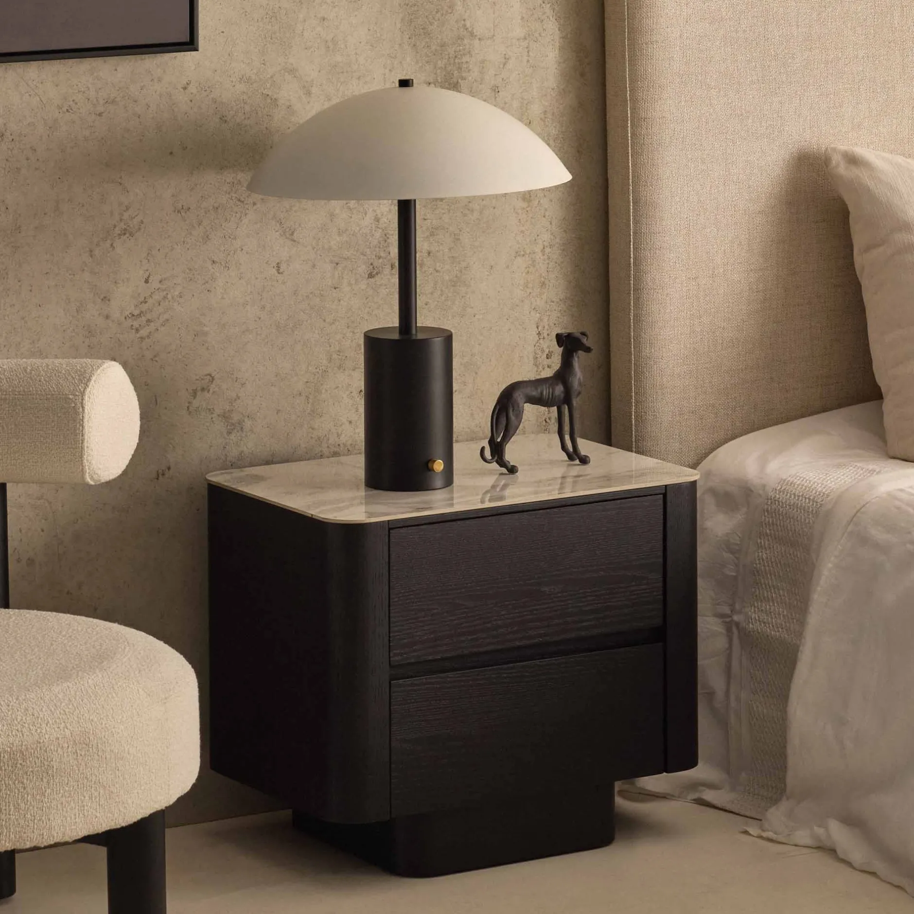 Discount Horgans Clio Bedside White Marble Ceramic Black