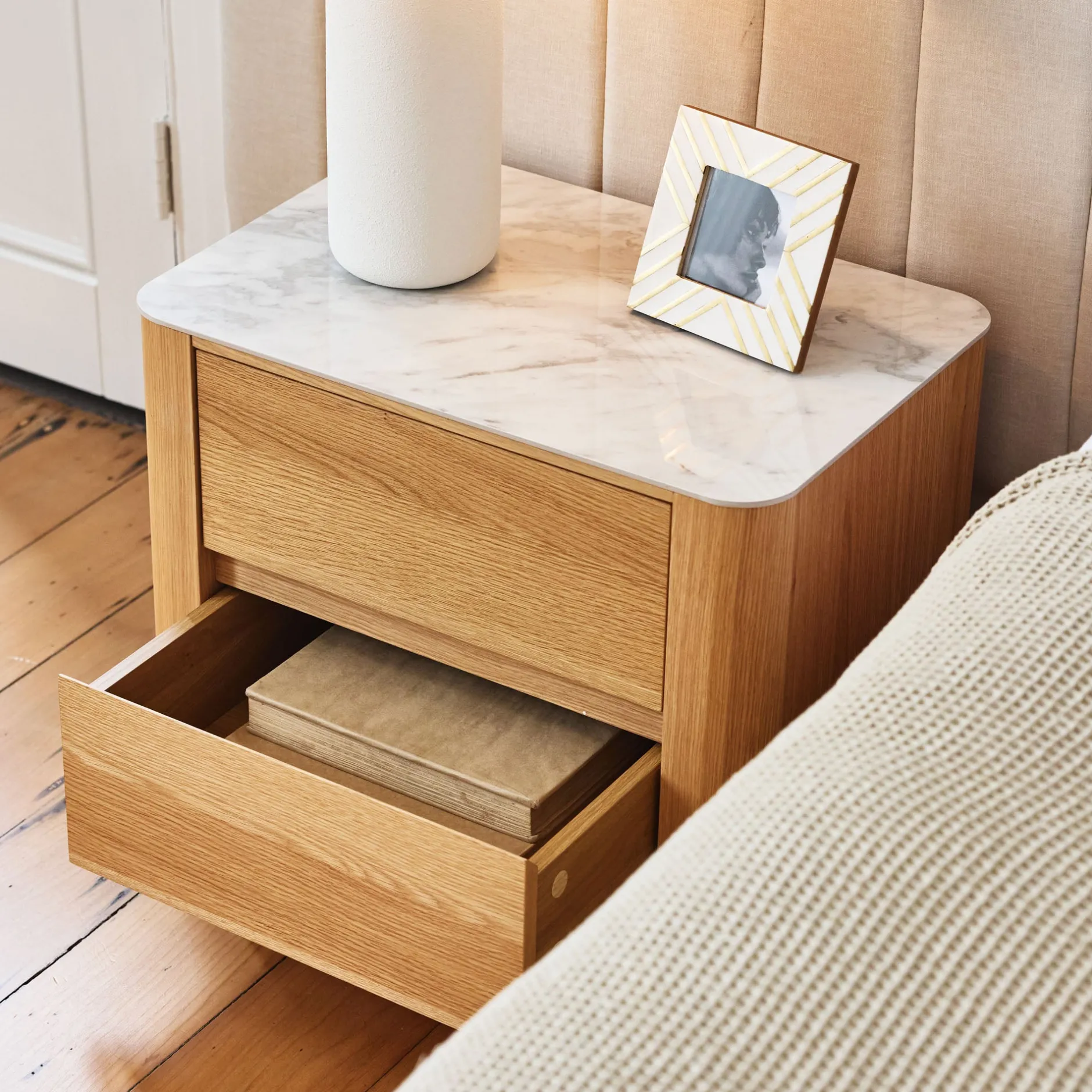 Discount Horgans Clio Bedside White Marble Ceramic Natural