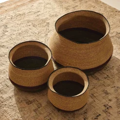 Hot Horgans Como Basket Set 3 Natural, Green, Mauve & Black
