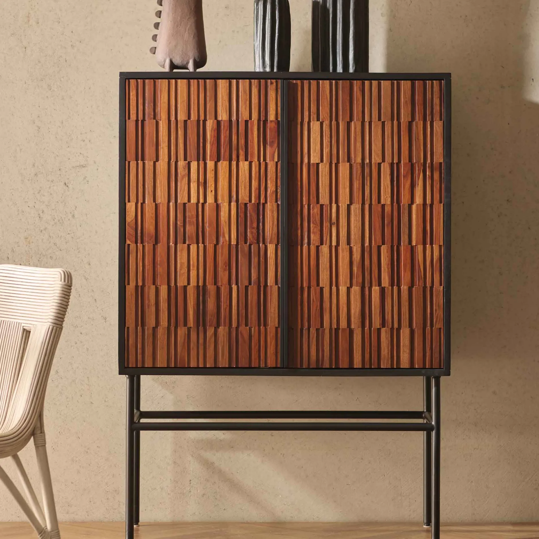 Discount Horgans Darwin Sheesham Cabinet Natural & Black
