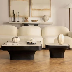 New Horgans Malmo Marble Coffee Table Small White & Black
