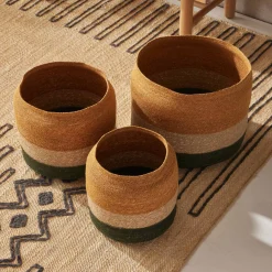 Best Horgans Mason Baskets Set 3 Mustard, White & Green