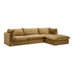 New Horgans Mia Modular Sofa Sand 3 Seat with Ottoman Sand Velvet