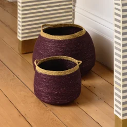 Hot Horgans Peta Baskets Set 2 Mauve & Mustard