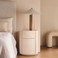 Discount Horgans Rivo Round Bedside Ash White