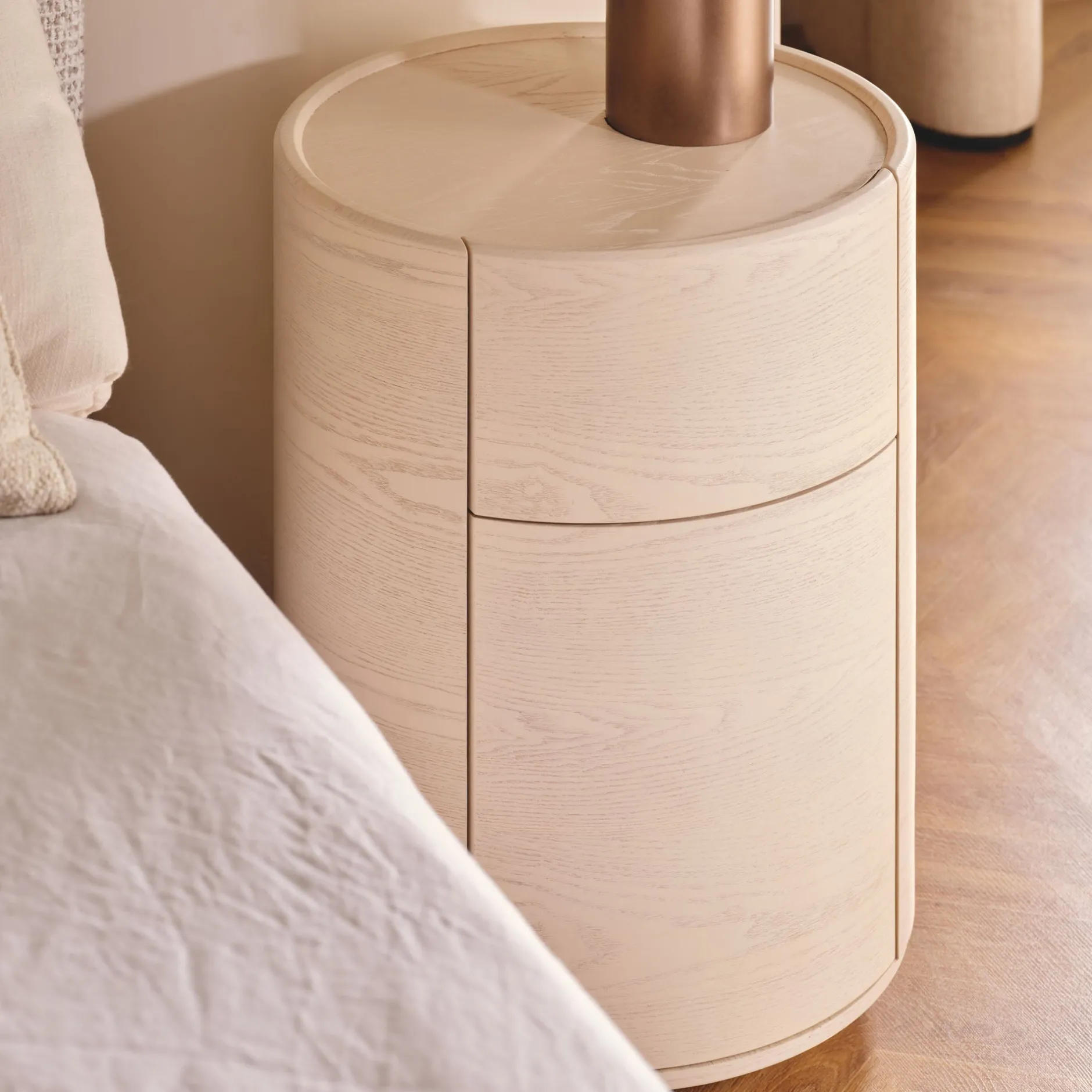 Discount Horgans Rivo Round Bedside Ash White