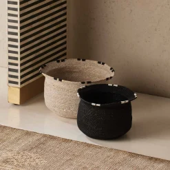 Hot Horgans Xavier Baskets Set 3 White, Black & Mustard