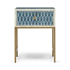 Best Horgans Zephyr Bone Inlay Bedside Navy, White & Antique Gold