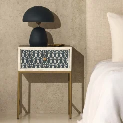 Best Horgans Zephyr Bone Inlay Bedside Navy, White & Antique Gold