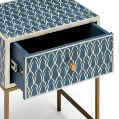 Best Horgans Zephyr Bone Inlay Bedside Navy, White & Antique Gold