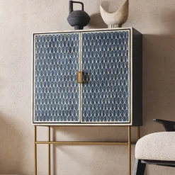Discount Horgans Zephyr Bone Inlay Cabinet Navy, White & Antique Gold