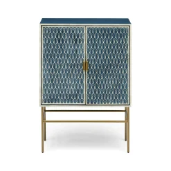 Discount Horgans Zephyr Bone Inlay Cabinet Navy, White & Antique Gold